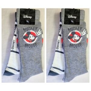 Disney Mickey Mouse Men's Crew Socks 4 Pack Large 10-13 Gray Red White Stretch